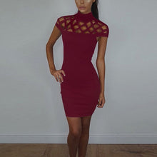 Party Night Turtle Neck Dress Hollow Out Mesh Slim Dresses Sexy Skinny Cut Off Black Mini Bodycon Brand Vestidos ILML