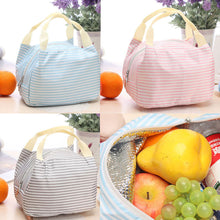 Portable Lunch Bag Canvas Stripe Picnic Fruit Tote Carry Case Insulated Cooler Zipper Organizer Lunch Box  ILML