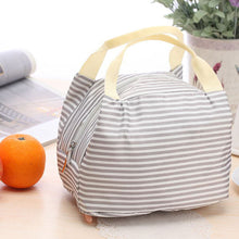 Portable Lunch Bag Canvas Stripe Picnic Fruit Tote Carry Case Insulated Cooler Zipper Organizer Lunch Box  ILML