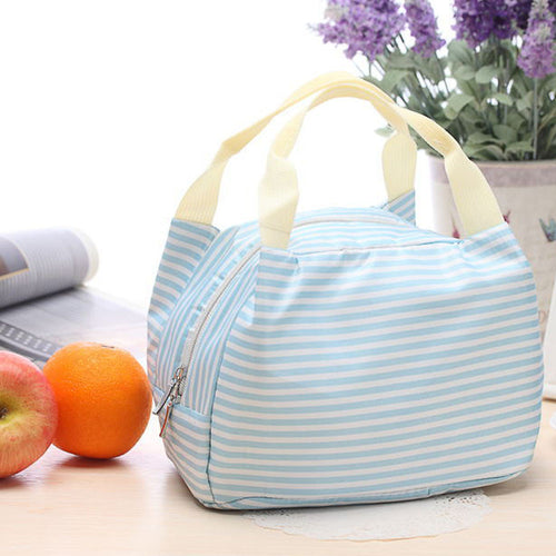 Portable Lunch Bag Canvas Stripe Picnic Fruit Tote Carry Case Insulated Cooler Zipper Organizer Lunch Box  ILML