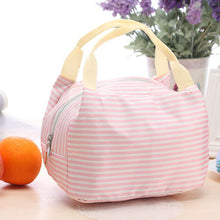Portable Lunch Bag Canvas Stripe Picnic Fruit Tote Carry Case Insulated Cooler Zipper Organizer Lunch Box  ILML