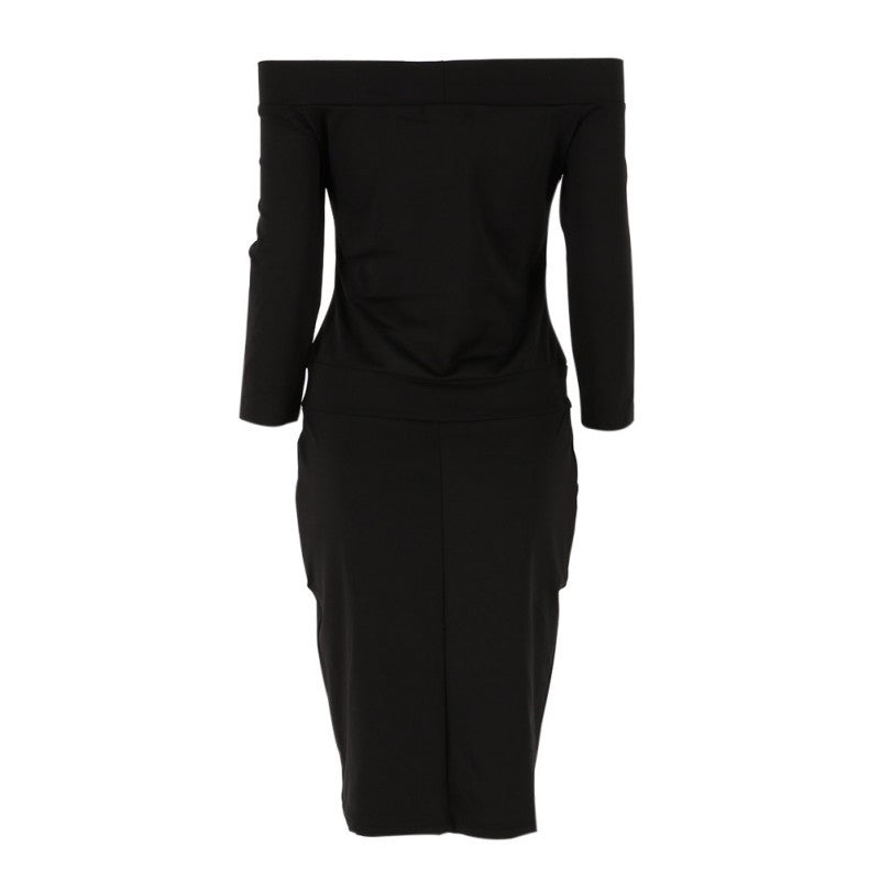 Sexy Bodycon Dress Three Quarter Sleeve Slash Neck Dresses Casual Party Night Blue Black Club Clothes ILML