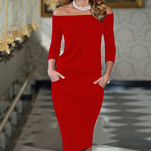 Sexy Bodycon Dress Three Quarter Sleeve Slash Neck Dresses Casual Party Night Blue Black Club Clothes ILML