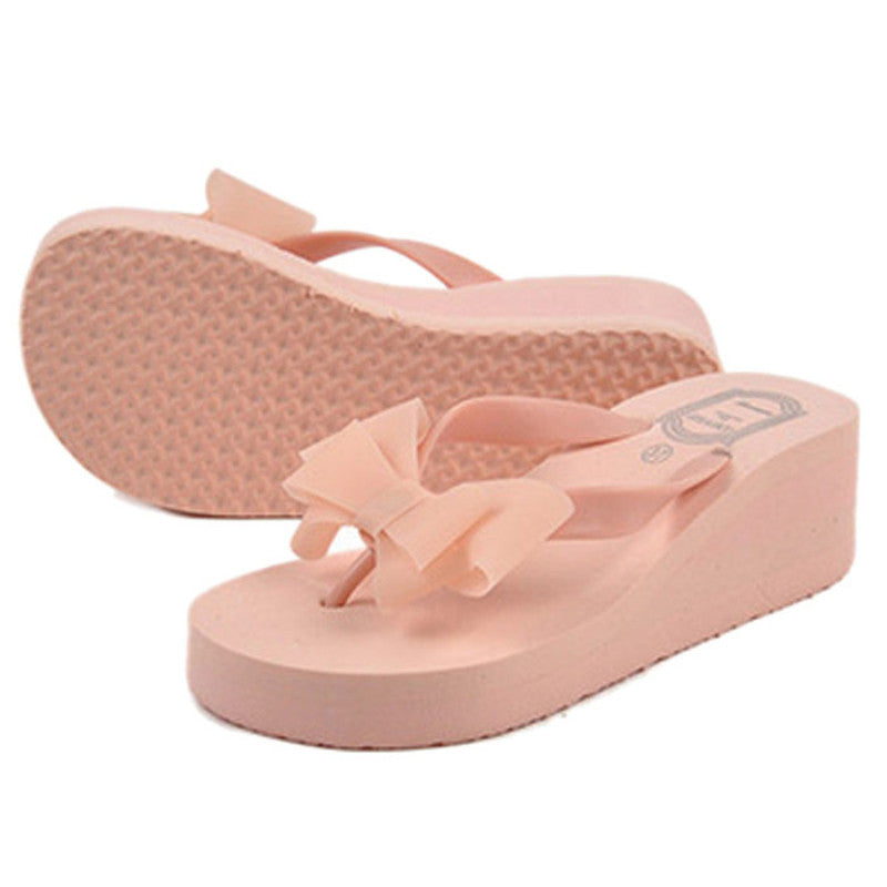 Simple Women Bowknot Sal Platform Wedges Flip Flops Home Slippers ShoesLady Slippers house slippers ILML