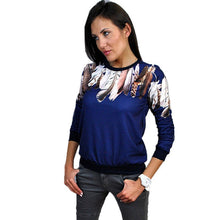 Stylish Women Sweatshirt Feather Print Hoodies Loose-sleeved Pullover ILML