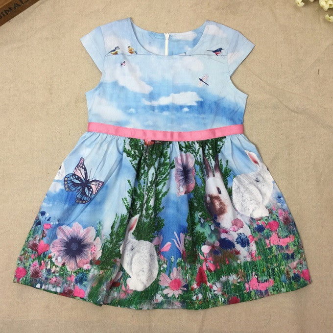 Girls Princess Tutu Dress 2-6Y Rabbit Print One Picee Kids Sleeveless Dresses Sundress ILML