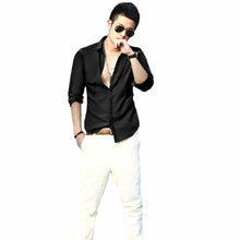 Slim Casual Men'S Linen Turn Down Collar Single Slim Leisure Shirt ILML