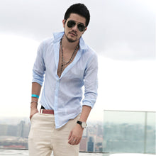 Slim Casual Men'S Linen Turn Down Collar Single Slim Leisure Shirt ILML