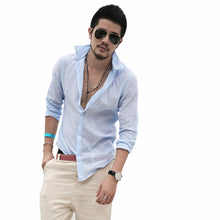 Slim Casual Men'S Linen Turn Down Collar Single Slim Leisure Shirt ILML