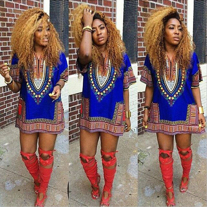 Women African Festival Dashiki Shirt Kaftan Boho Hippe Gypsy Festival Tops Party Dress LY3 ILML
