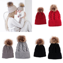 2pcss Baby  Mother Knitted Cotton Hat Family Boy Girl Toddler Adult Cute Crochet Beanies Fur Ball Kids Hats for Caps ILML