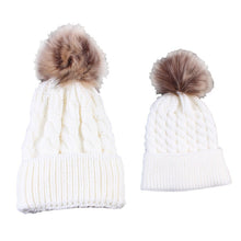 2pcss Baby  Mother Knitted Cotton Hat Family Boy Girl Toddler Adult Cute Crochet Beanies Fur Ball Kids Hats for Caps ILML