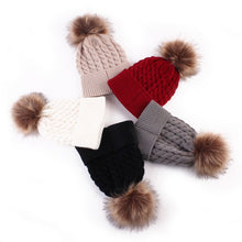 2pcss Baby  Mother Knitted Cotton Hat Family Boy Girl Toddler Adult Cute Crochet Beanies Fur Ball Kids Hats for Caps ILML