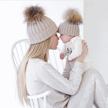 2pcss Baby  Mother Knitted Cotton Hat Family Boy Girl Toddler Adult Cute Crochet Beanies Fur Ball Kids Hats for Caps ILML