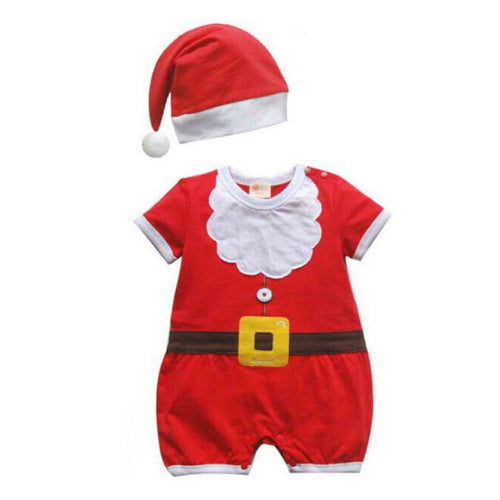 2pcss Baby Boys Girls Xmas Santa Claus Clothing Set Short Sleeve Romper Jumpsuit  Hat Outfit Clothes Sets Christmas Gifts ILML