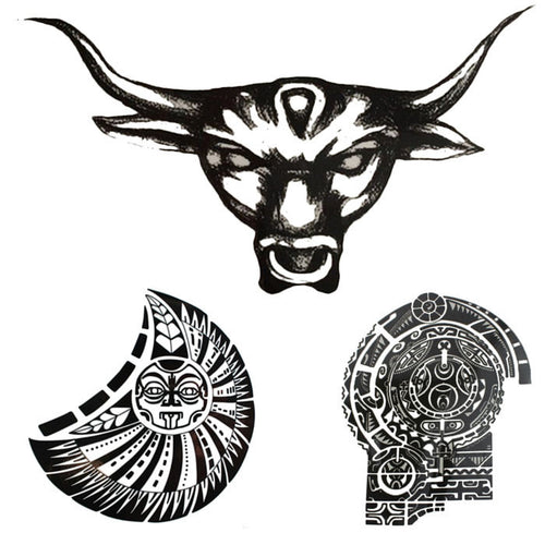 3Pcs Arms Shoulder Chest Turtle Shell Totem Apollo Bull Tau Kok Waterproof Tattoo Stickers Big Disposable Tatoo Stickers ILML