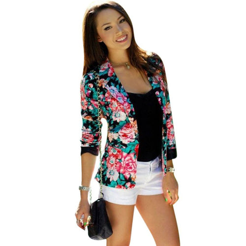 Casual Women One Button Jacket Slim Casual Business Blazer Suit Floral Coat Outwear ILML