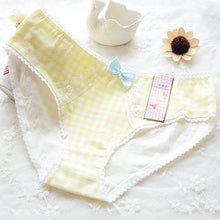 Ladies Plaid Printing Cotton Underwear Women Cute Bow Sexy Lace Women's Panties LL4 ILML