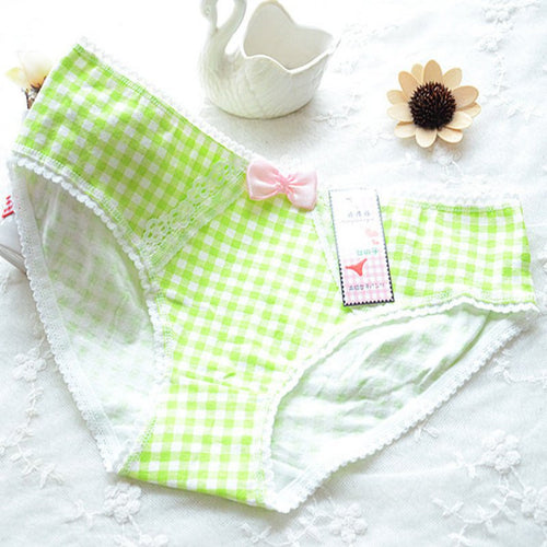 Ladies Plaid Printing Cotton Underwear Women Cute Bow Sexy Lace Women's Panties LL4 ILML