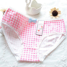 Ladies Plaid Printing Cotton Underwear Women Cute Bow Sexy Lace Women's Panties LL4 ILML