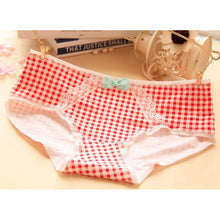 Ladies Plaid Printing Cotton Underwear Women Cute Bow Sexy Lace Women's Panties LL4 ILML