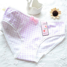 Ladies Plaid Printing Cotton Underwear Women Cute Bow Sexy Lace Women's Panties LL4 ILML