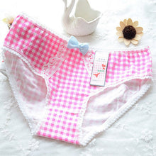 Ladies Plaid Printing Cotton Underwear Women Cute Bow Sexy Lace Women's Panties LL4 ILML