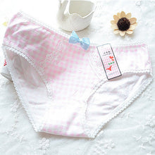 Ladies Plaid Printing Cotton Underwear Women Cute Bow Sexy Lace Women's Panties LL4 ILML