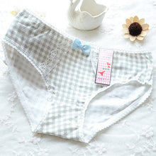 Ladies Plaid Printing Cotton Underwear Women Cute Bow Sexy Lace Women's Panties LL4 ILML