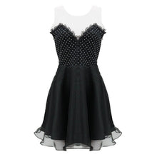 Elegant Woman Sexy A Line Black Deep V Neck Backless Dresini Short Tulle Dress To Party ILML