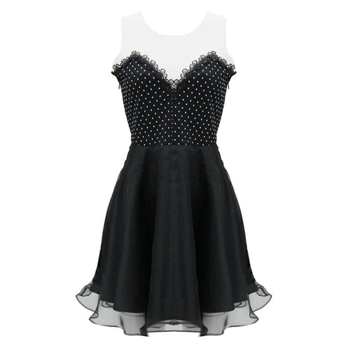 Elegant Woman Sexy A Line Black Deep V Neck Backless Dresini Short Tulle Dress To Party ILML