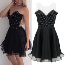 Elegant Woman Sexy A Line Black Deep V Neck Backless Dresini Short Tulle Dress To Party ILML
