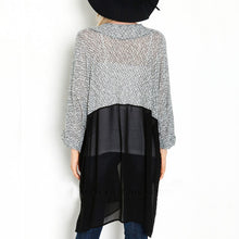 Women Bat Sleeved Long Casual Coat Cardigan Knitted Patchwork Shirt ILML