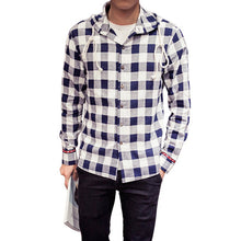 Men Boy Shirts Long Sleeve Cotton Plus Size Hooded Plaid Linen Blouse M-5XL Y3 ILML
