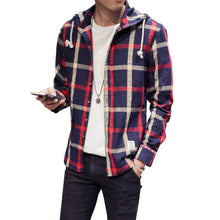 Men Boy Shirts Long Sleeve Cotton Plus Size Hooded Plaid Linen Blouse M-5XL Y3 ILML