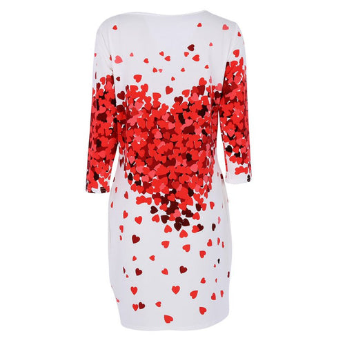 Sexy Women Half Sleeve Slim Heart Pattern Floral Print Bodycon Mini Party Dress ILML