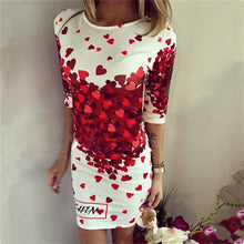 Sexy Women Half Sleeve Slim Heart Pattern Floral Print Bodycon Mini Party Dress ILML