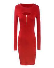 Vestido Woman Long Sleeved Chest Zipper Bag Hip Slim Dresses Lady Nightclub Mini Dress ILML