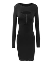 Vestido Woman Long Sleeved Chest Zipper Bag Hip Slim Dresses Lady Nightclub Mini Dress ILML