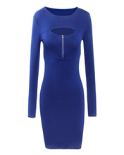 Vestido Woman Long Sleeved Chest Zipper Bag Hip Slim Dresses Lady Nightclub Mini Dress ILML