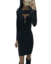 Vestido Woman Long Sleeved Chest Zipper Bag Hip Slim Dresses Lady Nightclub Mini Dress ILML