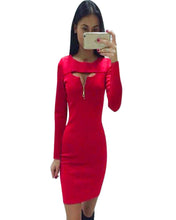 Vestido Woman Long Sleeved Chest Zipper Bag Hip Slim Dresses Lady Nightclub Mini Dress ILML