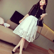 Elegant Ladies Lace Flower Print Skirt Women Double Layer Skirts Elastic Waist Skirt ILML
