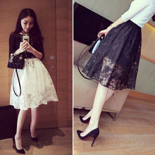 Elegant Ladies Lace Flower Print Skirt Women Double Layer Skirts Elastic Waist Skirt ILML