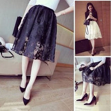 Elegant Ladies Lace Flower Print Skirt Women Double Layer Skirts Elastic Waist Skirt ILML