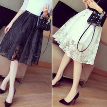 Elegant Ladies Lace Flower Print Skirt Women Double Layer Skirts Elastic Waist Skirt ILML