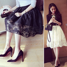 Elegant Ladies Lace Flower Print Skirt Women Double Layer Skirts Elastic Waist Skirt ILML