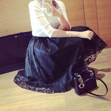 Elegant Ladies Lace Flower Print Skirt Women Double Layer Skirts Elastic Waist Skirt ILML