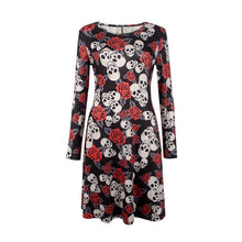 Elegant Women Bat And Moon Polyester Print Dress With Full Sleeve And O-neck For Halloween ILML
