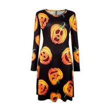 Elegant Women Bat And Moon Polyester Print Dress With Full Sleeve And O-neck For Halloween ILML